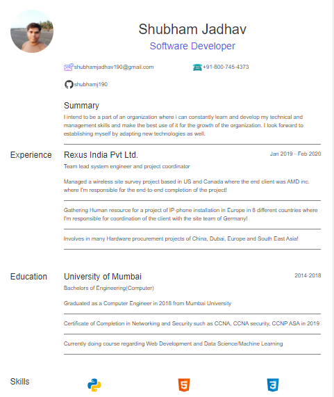resume made with Bootstrap